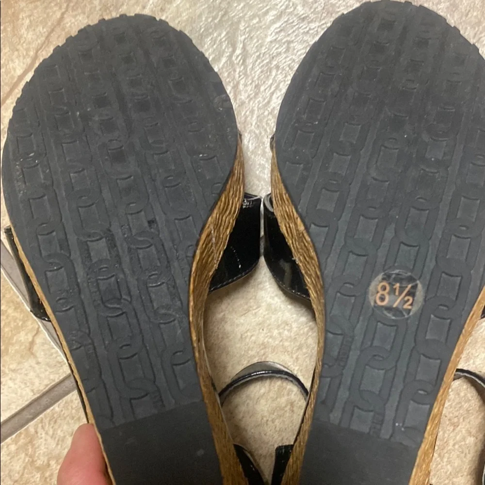 Sleek Black Espadrille 8.5 Sandals with Patent Straps Spring Wedding Guest